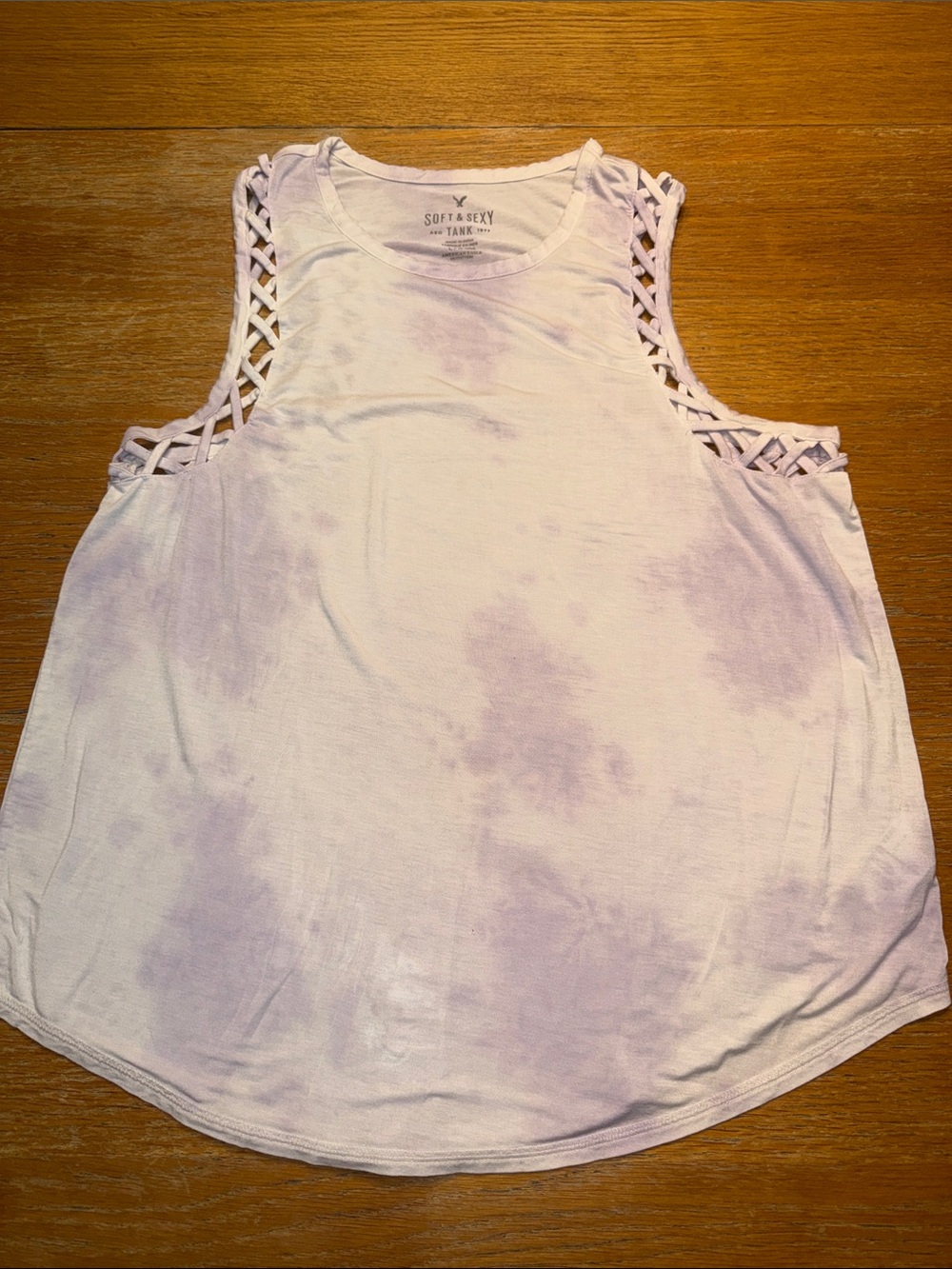 American Eagle Outfitters Light Purple Tie-Dye Macramé Strap Tank